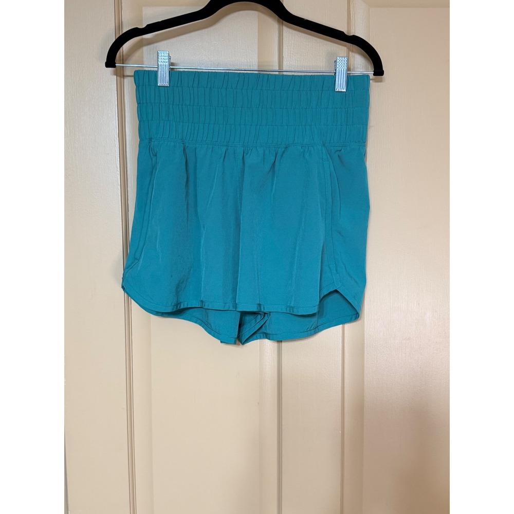YPB Your Personal Best Teal Green Smocked High Waist Active Shorts Womens Small